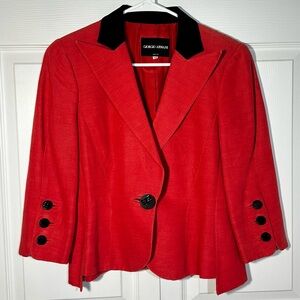 Giorgio Armani Vintage Red Linen Silk Collar Jacket IT 40 US 4